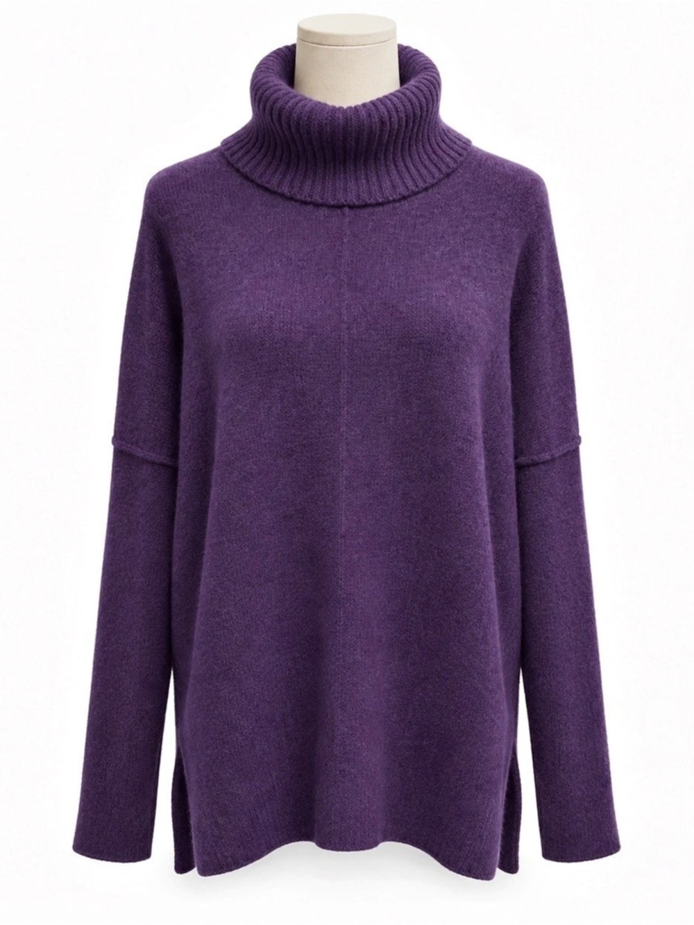 AQUA Cashmere 100% Cashmere Purple Oversized Turtleneck Sweater M